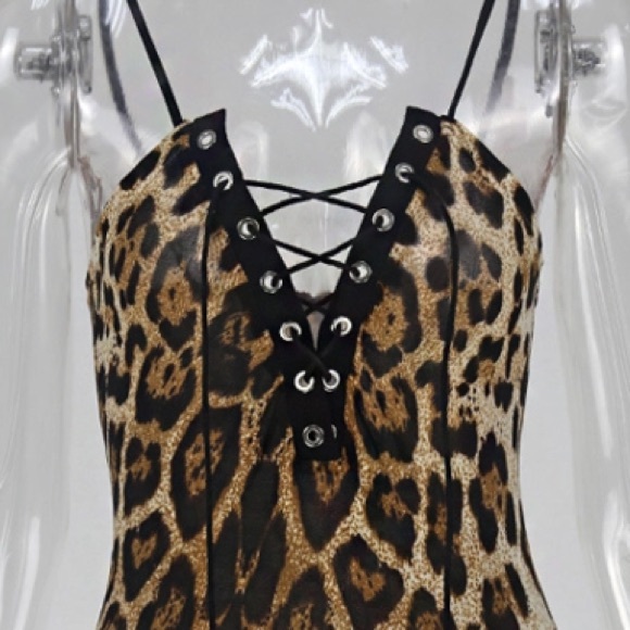 ‘Geneva’ Leopard lace up tie up one piece bodysuit - Picture 5 of 5